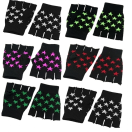 Zwarte halfvinger handschoenen met gekleurde sterren