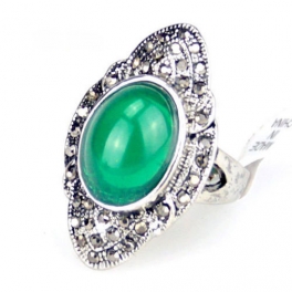 Tibet Zilver Ring Groen TB012